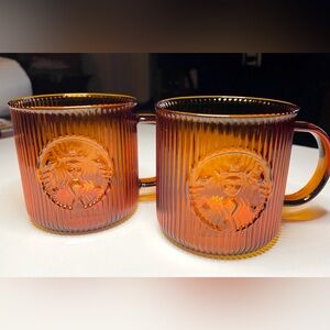 Starbucks Amber Glass Mugs Set of Two (2)